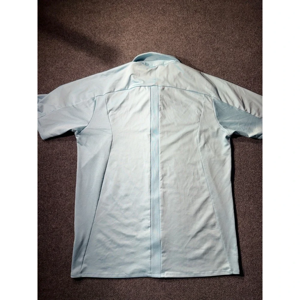 Adidas Golf Puremotion Polo Shirt Mens Large Blue Short Sleeve Snaps B19845